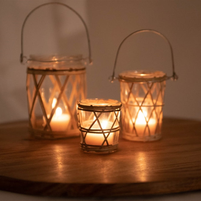 Bamboo & Glass Candle Holder Set of 2