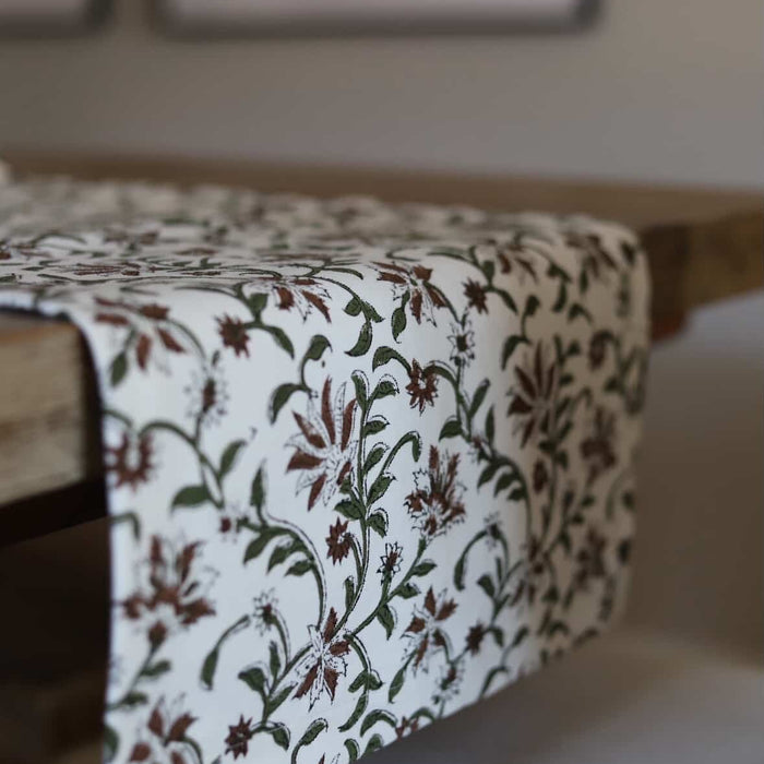 Amaryllis | White Block Print Table Runner