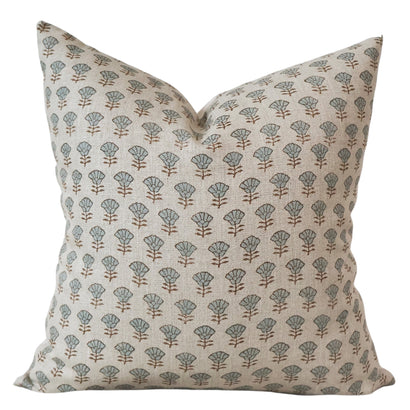Morning Glory Linen Block Print Pillow Cover