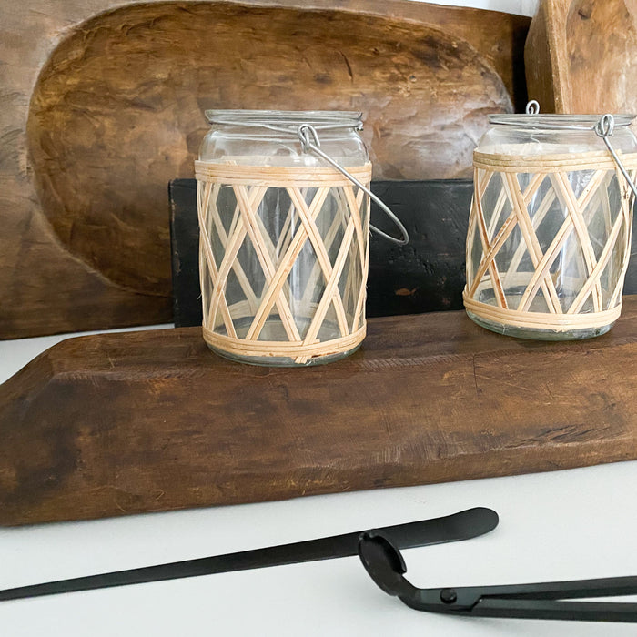 Bamboo & Glass Candle Holder Set of 2