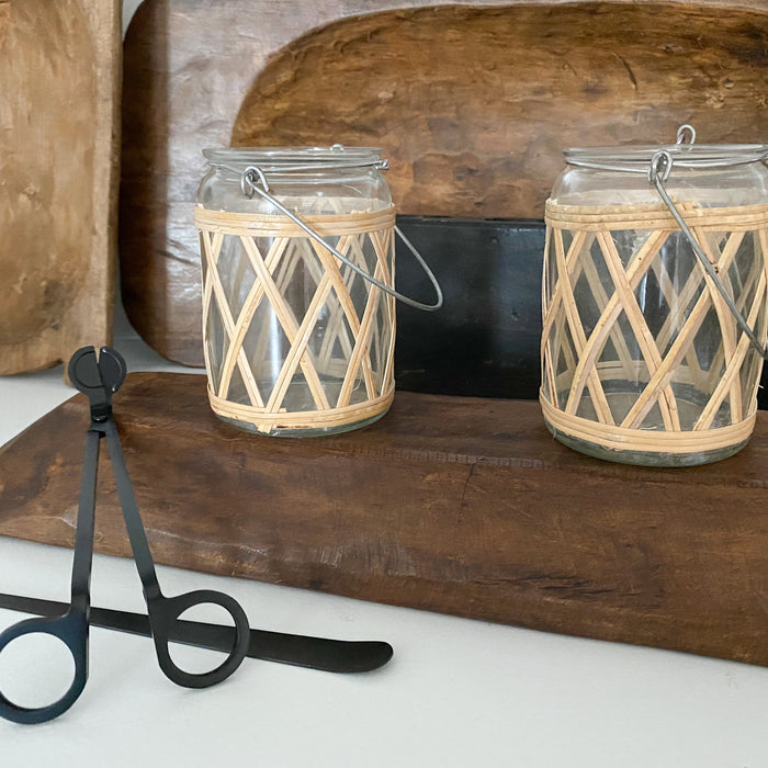 Bamboo & Glass Candle Holder Set of 2