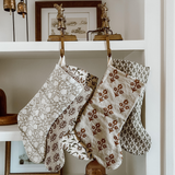 Charcoal Leaf Linen | Boho Christmas Stocking