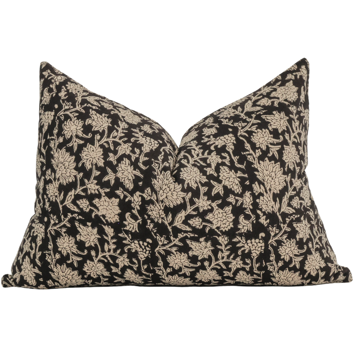 Black Floral Block Print Pillow Cover