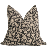 Black Floral Block Print Pillow Cover