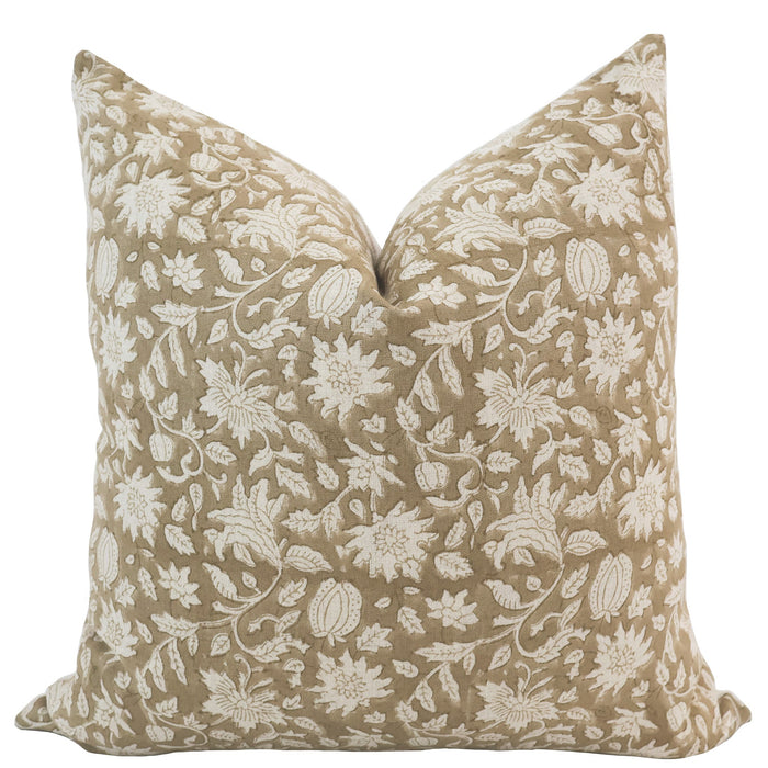 Carmel Beige Block Print Pillow Cover