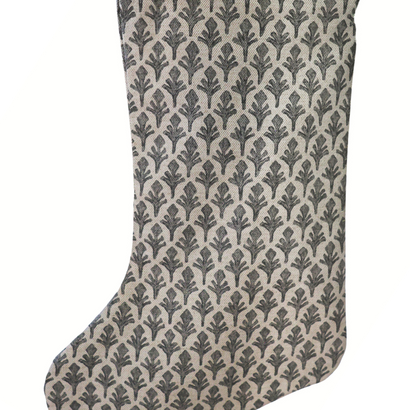 Charcoal Leaf Linen | Boho Christmas Stocking