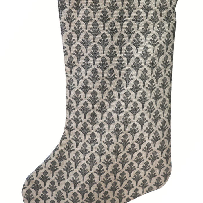 Charcoal Leaf Linen | Boho Christmas Stocking