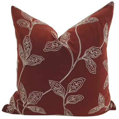 Embroidered Stems | Red Pillow Cover