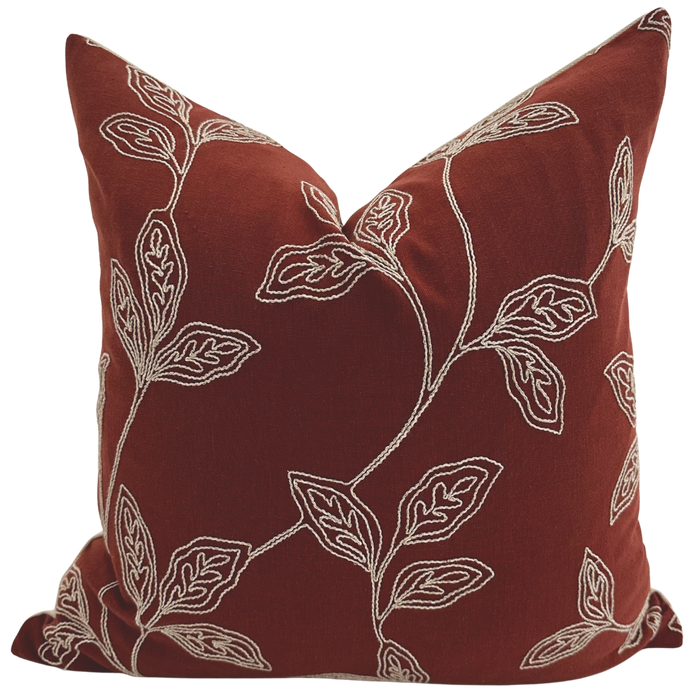 Embroidered Stems | Red Pillow Cover