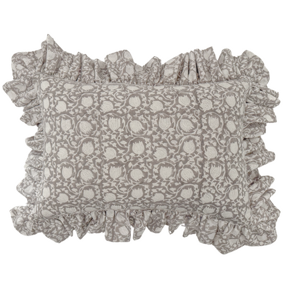 Greige Floral Ruffle Pillow Cover