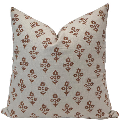Russet Flower Block Print Pillow Cover