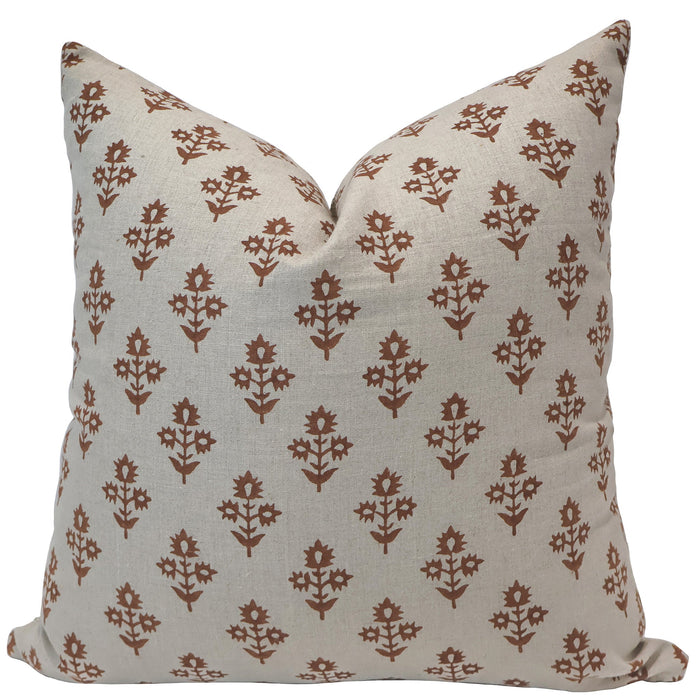 Russet Flower Block Print Pillow Cover