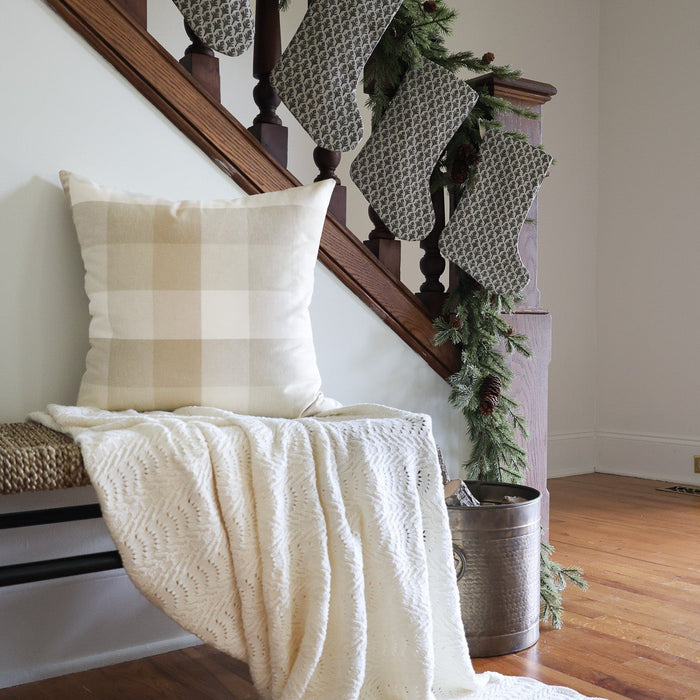 Charcoal Leaf Linen | Boho Christmas Stocking