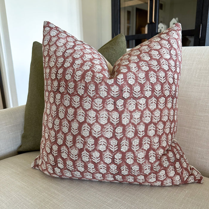 Wabi Light Red Block Print Pillow Cover