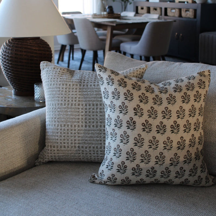Taupe Brown Floral Block Print Pillow Cover