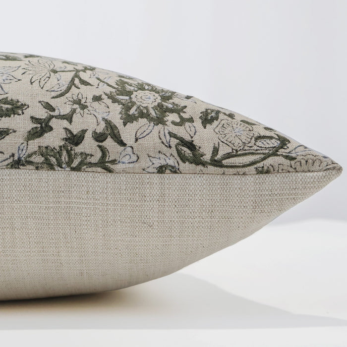 Yule Green Floral Block Print Pillow Cover