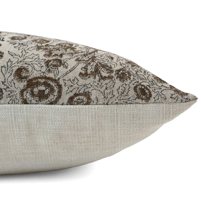 Chocolate Flower Block Print Pillow Cover