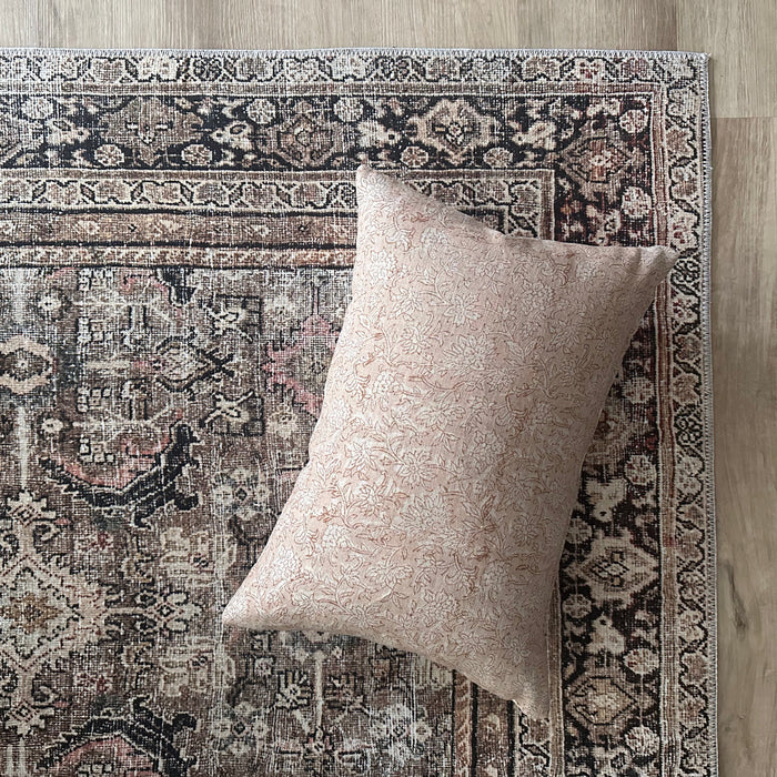 Precious Pink Floral Block Print Pillow Cover 20x20