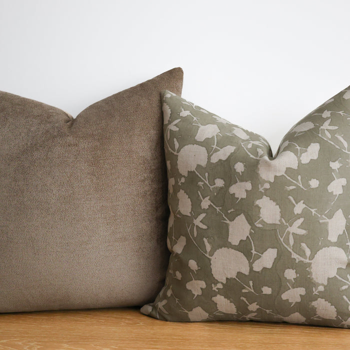 Sage Floral Block Print Pillow Cover
