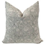 French Blue Floral Block Print Pillow Cover