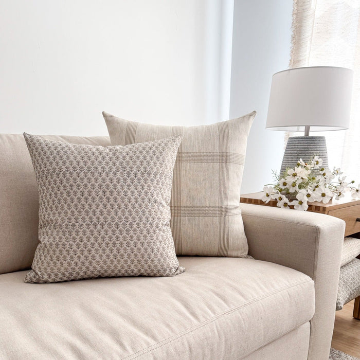 White Flowers Block Print Pillow Cover