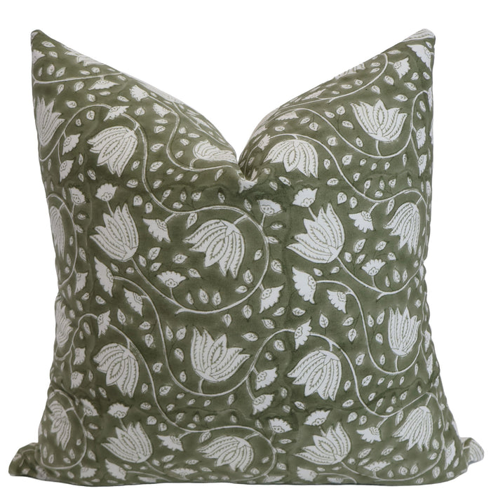 Soft Green Floral Pillow Cover