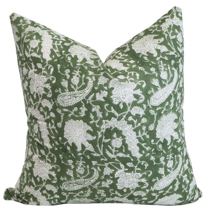 Green Block Print Pillow Cover