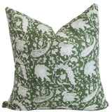 Green Block Print Pillow Cover