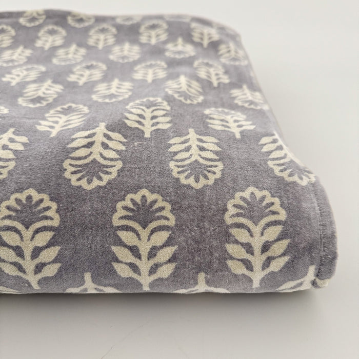 Leafy Gray Block Print Coverlet Throw