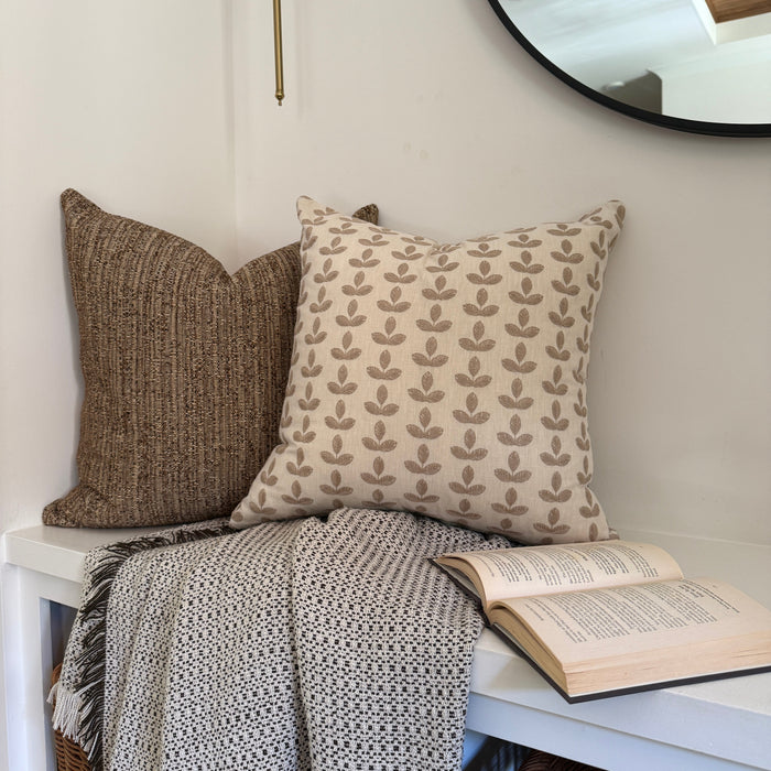 Stitched Leaves Taupe Pillow Cover