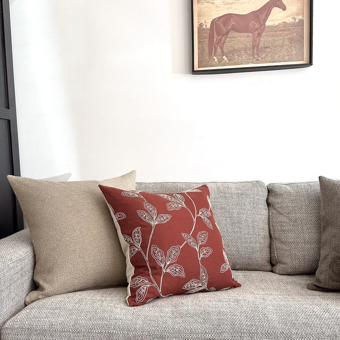 Embroidered Stems | Red Pillow Cover