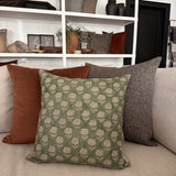 Antique Green Floral Block Print Pillow Cover