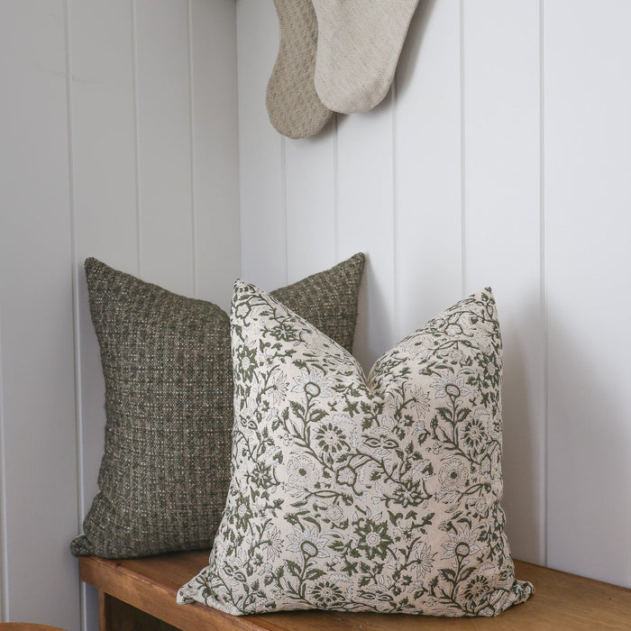 Yule Green Floral Block Print Pillow Cover