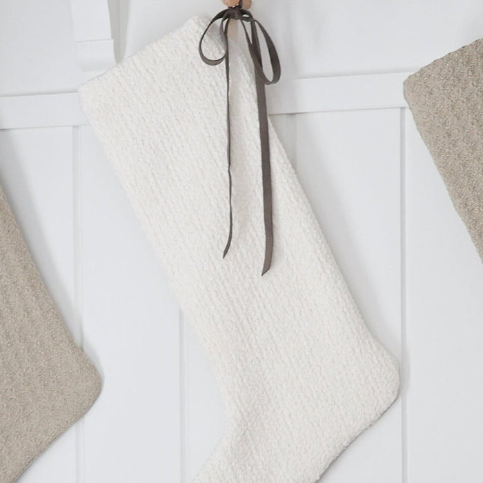 Textured White Christmas Stocking | Large Minimal Design