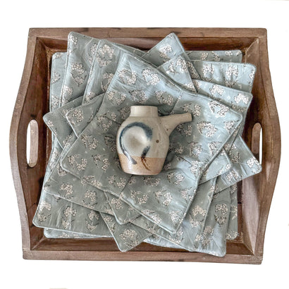 Gift Bundle 'Wooden Serving Tray, Bowl Cozy Set of 6, & Mini Clay Teapot