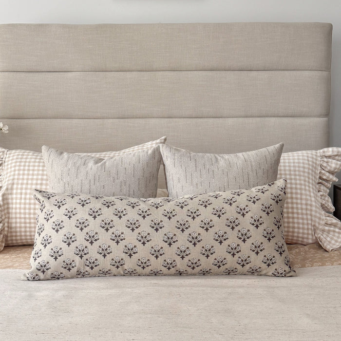 Three Flowers | Brown Block Print Pillow Cover