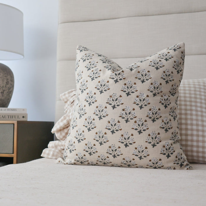 Three Flowers | Gray Block Print Pillow Cover