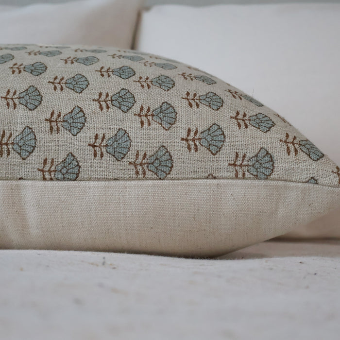 Morning Glory Linen Block Print Pillow Cover