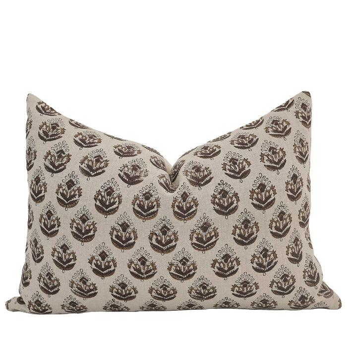 Brown Flower Block Print Pillow Cover