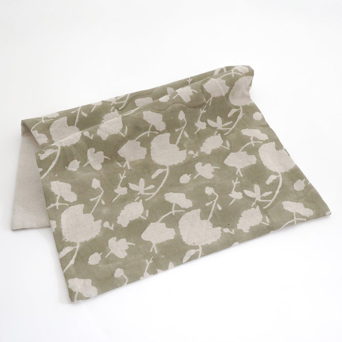 Sage Floral Block Print Table Runner (Two Sided Design)