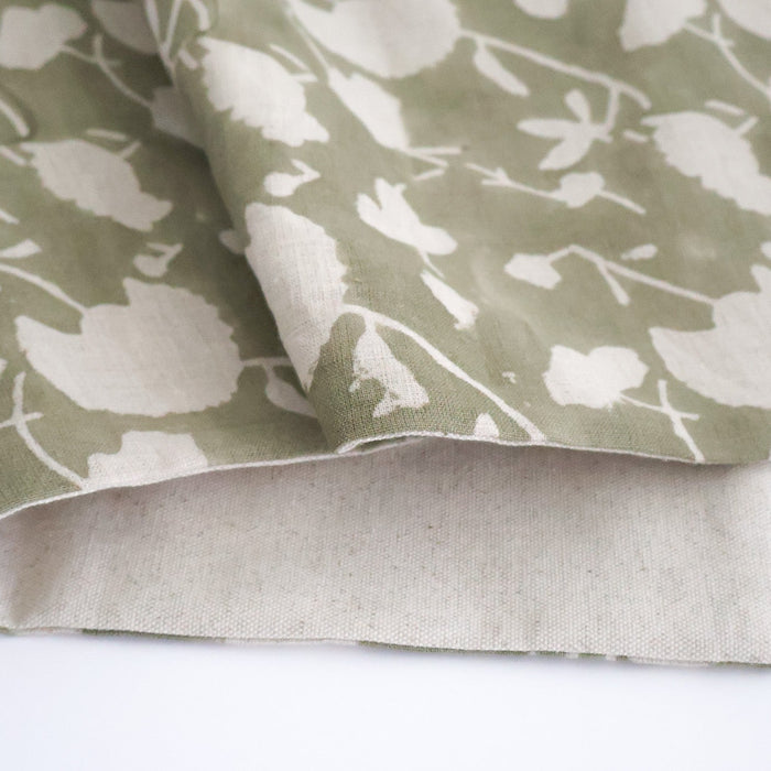 Sage Floral Block Print Table Runner (Two Sided Design)