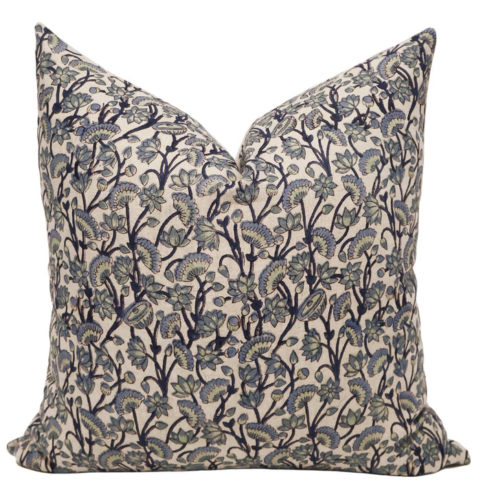 Indigo Meadow Block Print Pillow Cover