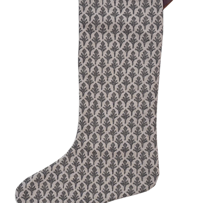 Charcoal Leaf | Small Minimal Christmas Stocking (Leather Hook)