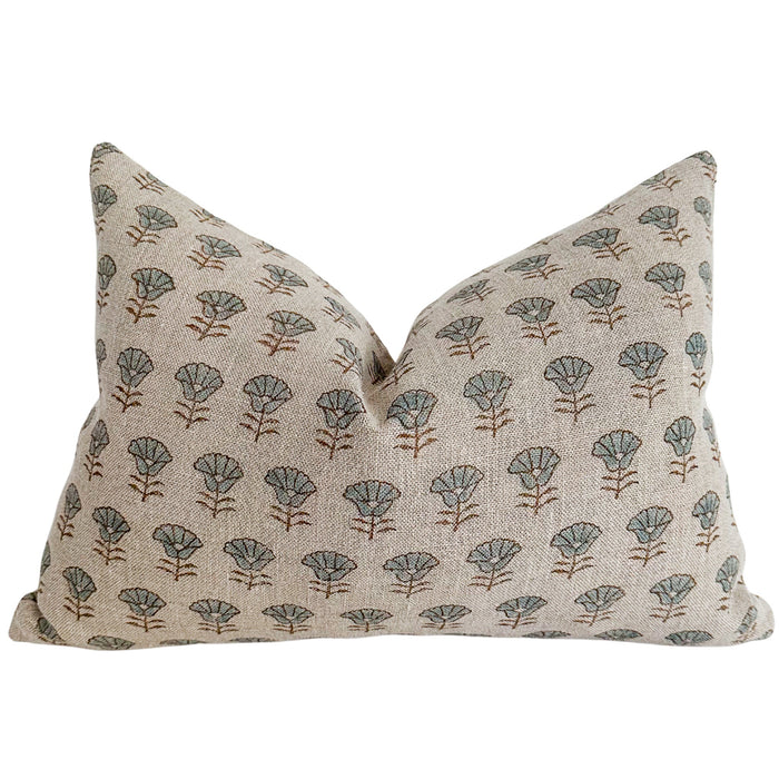 Morning Glory Linen Block Print Pillow Cover