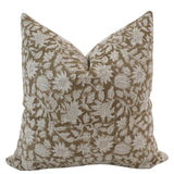 Rose Bud Brown Block Print Pillow Cover