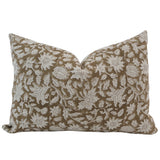 Rose Bud Brown Block Print Pillow Cover