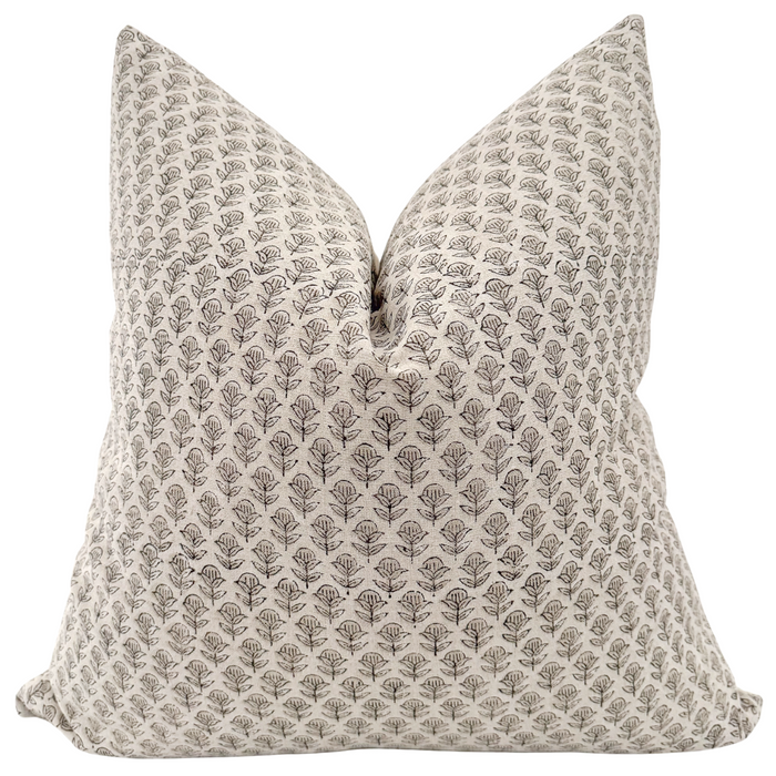 White Flowers Block Print Pillow Cover