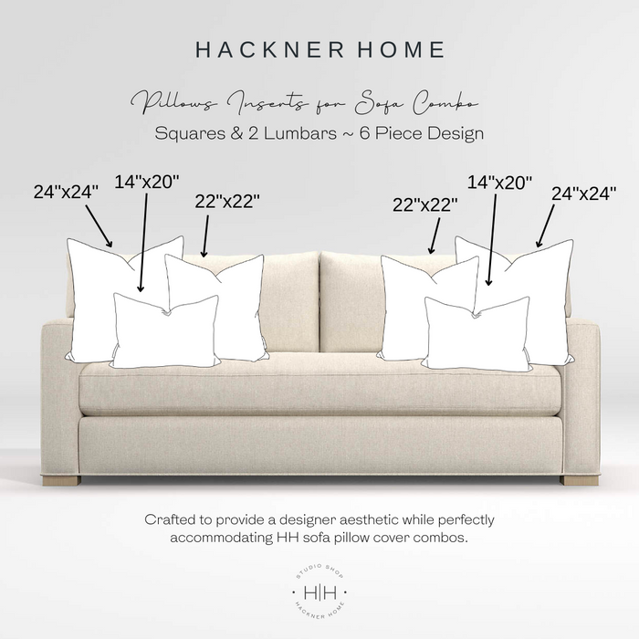 Sofa Pillow Insert Combo for Squares & 2 Lumbars ~ 6 Piece Design