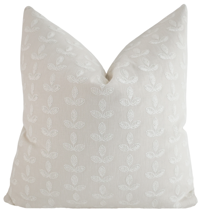 Stitched Leaves White Pillow Cover