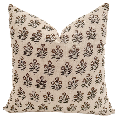 Taupe Brown Floral Block Print Pillow Cover